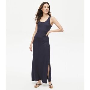Michael Stars Tank Dress in Navy Blue Large Side Slits Womens Maxi Nautical Vaca